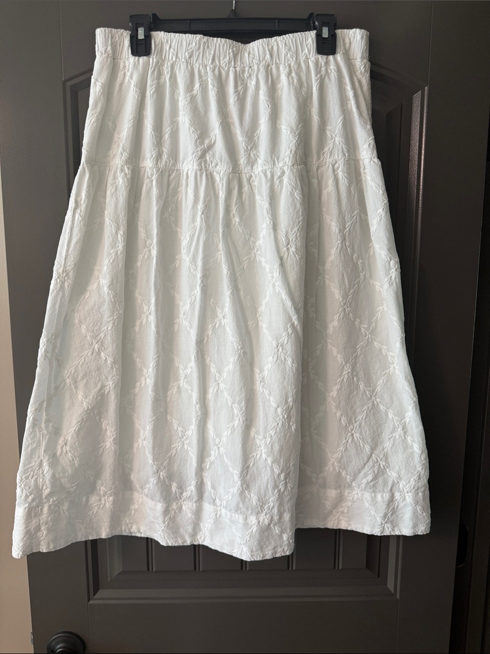 LOFT White Embroidered A-Line Midi Skirt